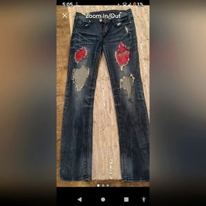 MACHINE Womens Tattered Jeans w/pink lace detail